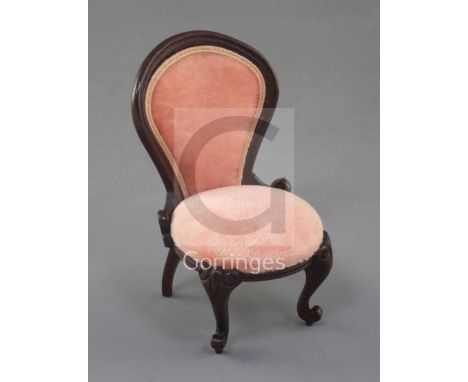 Denis Hillman. A Victorian style mahogany miniature balloon-back nursing chair, with pink velvet upholstered seat and back, o