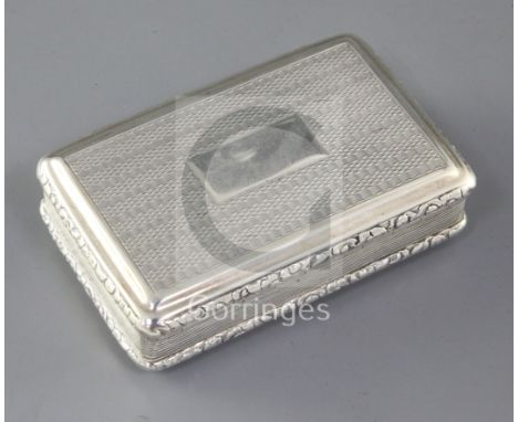 A George IV engine turned silver snuff box, Thomas Shaw, Birmingham, 1824, 84mm.