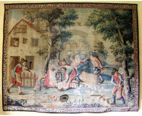 A 'Teniers' tapestry, London c.1725, attributed to the workshop of John Vanderbank, woven with peasants fighting over a game 