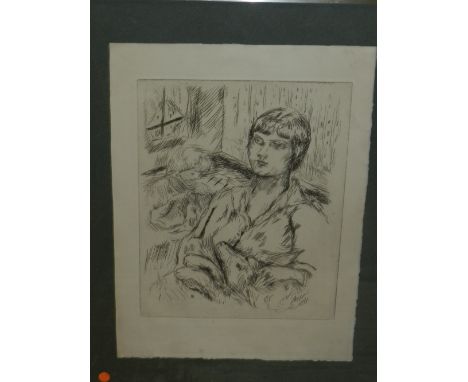 Pierre Bonnard (French, 1867-1947), 'La Femme au Chien', monogrammed in plate lower left, label to verso, etching, edition of