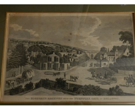 'The High Gate Archway from the Turnpike Gate at Holloway', engraving. H: 26cm W: 42cm