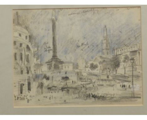 R.Vivian Pitchforth R.A. (20th century British School), 'Trafalgar Square - Preparatory Drawing', crayon and pencil on paper.