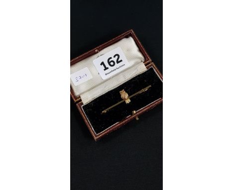 STUNNING ANTIQUE 9CT GOLD OWL BROOCH WITH RUBY EYES