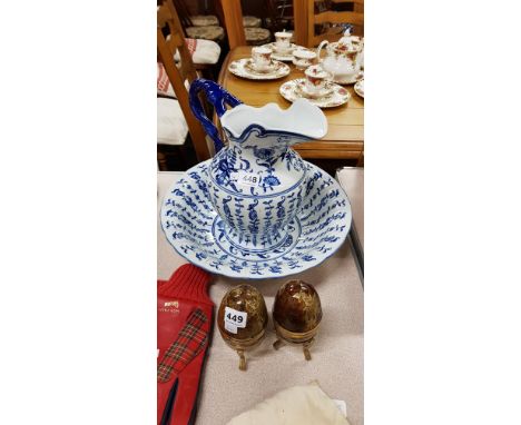LARGE BLUE AND WHITE JUG AND BASIN