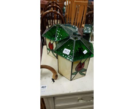 PAIR OF STAINED GLASS LIGHT SHADES