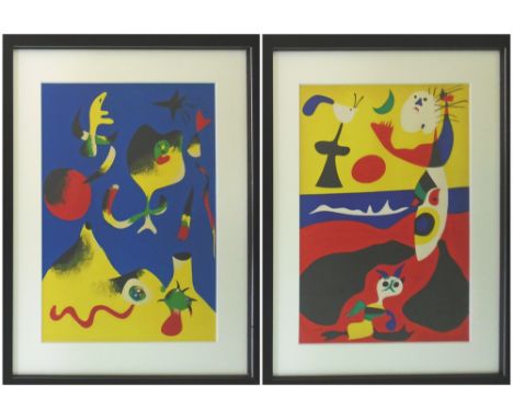 JOAN MIRO, 'L'air' and 'L'êté', lithograph and pochoir, printed by Mourlot Frères 1937 and '38, 35cm x 25cm, framed. (2)