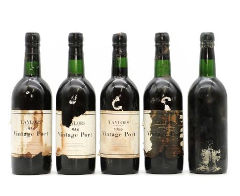 Taylors, Vintage Port, 1966 (5)
Provenance: from a Suffolk cellar
 Condition ReportAll HS or better. Corks a little low, sign
