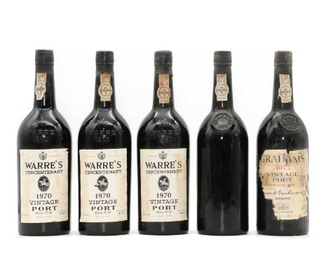 Warres, Vintage Port, 1970 (3) and Grahams, Vintage Port, 1977 (2), five bottles in totalCondition ReportFill levels - Three 