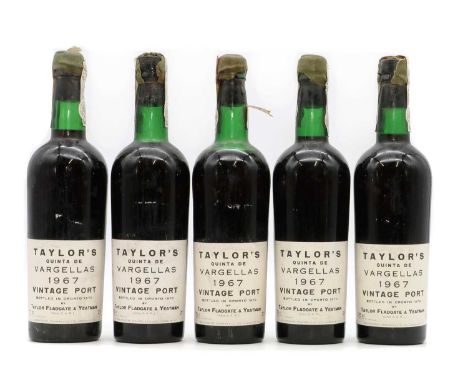 Taylors, Quinta de Vargellas, Vintage Port, 1967 (5)Condition ReportAll HS or better. Wax capsules brittle and with losses. S