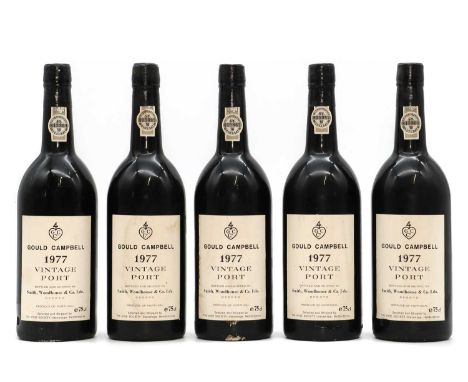 Gould Campbell, Vintage Port, 1977 (5)
Provenance: from a Suffolk cellar
 Condition ReportAll bottles IN. Signs of slight see