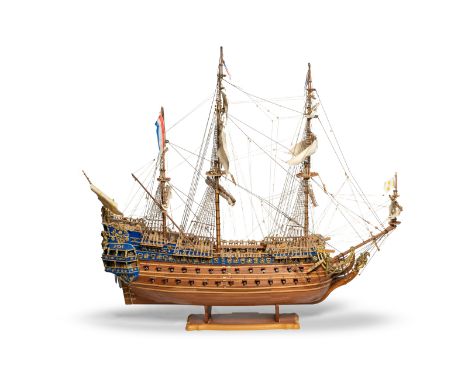 Delightful and complete scale model of the well-known sailing ship ''Soleil Royal'' that belonged to King Louis XIV, also kno