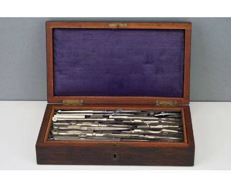 A complete set of draughtsman's tools in mahogany fitted box. 