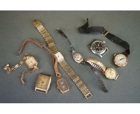 A small collection of vintage watches to include a 18ct gold cased example. 