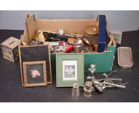 Box of mixed collectables, to include solid silver fork, vintage hairdressing clippers etc 