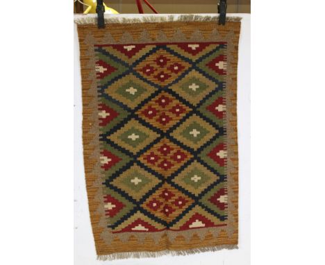 Hand Knotted Woolen Maimana Kilim Rug, 88cms x 57cms 