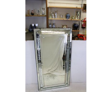 Large Venetian style Rectangular Cushion Mirror with etched details, 150cms x 80cms 