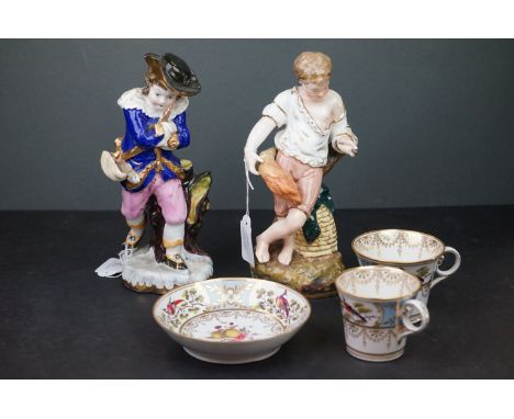 Ceramics, to include two porcelain figures emblematic of Summer and Winter, each modelled in coloured clothes, taller approx.