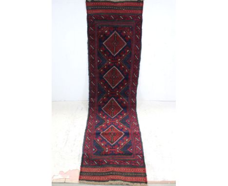 Hand Knotted Woolen Meshwani Runner Rug, 214cms x 59cms 