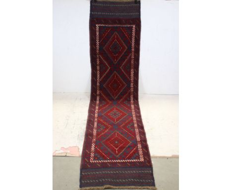 Hand Knotted Woolen Meshwani Runner Rug, 244cms x 62cms 