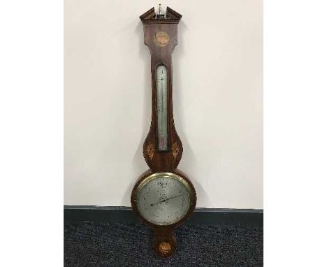 A Victorian inlaid mahogany banjo barometer with silvered dial signed G Vitta