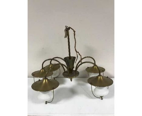 Two metal light fittings with glass shades 