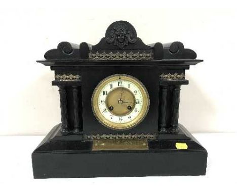 A late Victorian/Edwardian slate mantel clock
