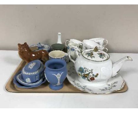 A tray of Melba ware dog, jasper ware, part Duchess tea service etc 
