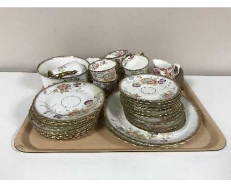 A tray of thirty pieces of Victorian gilt floral tea china and a Royal Albert Lady Carlyle milk jug and sugar basin 