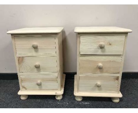 A pair of light pine three drawer bedside chests, width 40 cm (2)