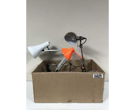 Assorted angle poise lamps, lava lamp, together with a boxed shredder, car  radios etc
