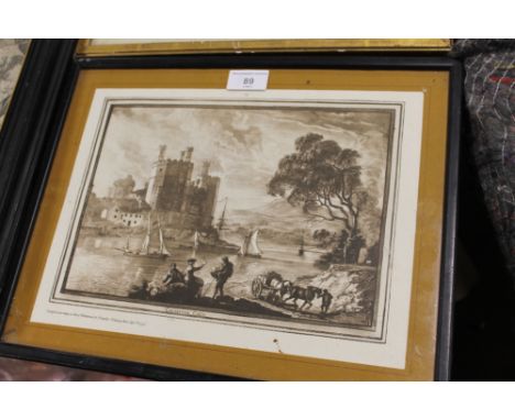 A FRAMED AND GLAZED PRINT OF CARNARVON CASTLE - 2591