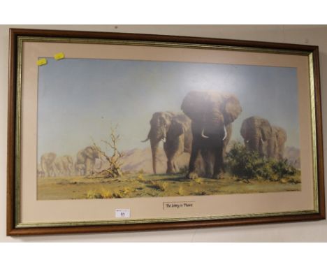 A FRAMED AND GLAZED DAVID SHEPHERD PRINT TITLED THE IVORY IS THEIRS 