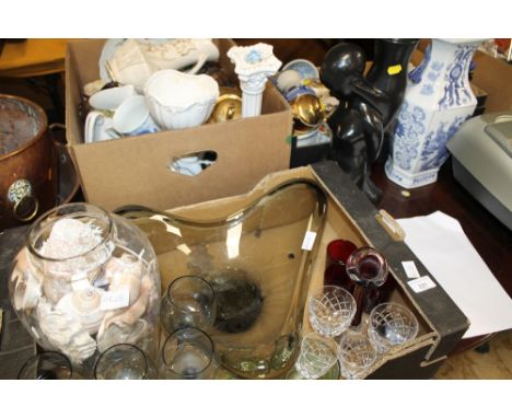 THREE TRAYS OF CHINA. CERAMICS. AND GLASS WARE. TO INCLUDE ROYAL WORCESTER. ETC 