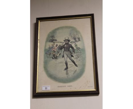 A FRAMED COLOURED PRINT. ICE SKATING 1820. - 2558
