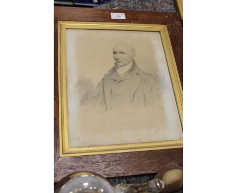 A FRAMED AND GLAZED PRINT OF A PORTRAIT OF REV W FARISY JACKSONIAN PROFESSOR OF UNIVERSITY OF CAMBRIDGE - 1339