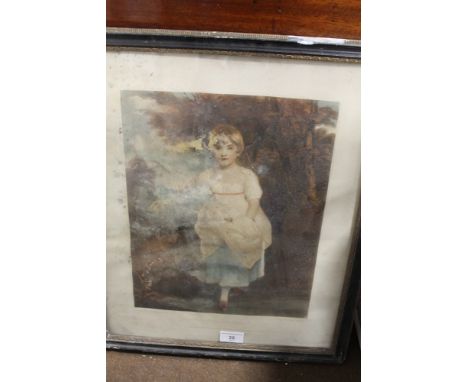 A FRAMED AND GLAZED COLOURED PRINT OF A PORTRAIT OF MISS CHOLMONDDELEY - 1663 