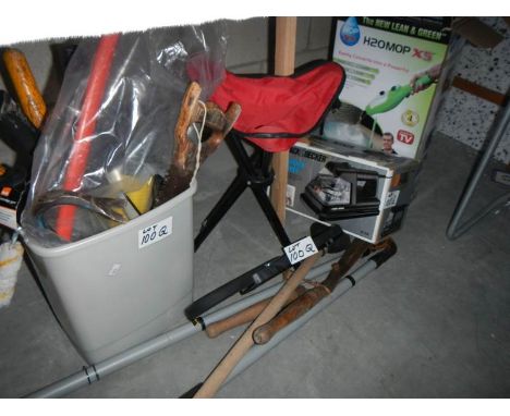 A box of garden tools etc