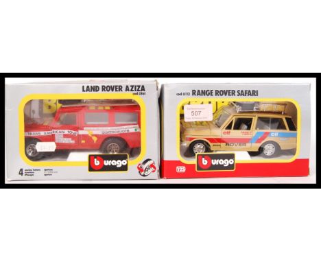 Two original Bburago ( Burago ) 1:25 scale diecast model vehicles to include; cod.0106 Land Rover Aziza and cod.0112 Land Rov