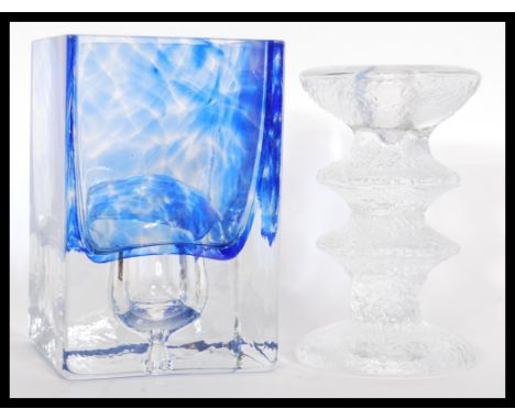 Two pieces of vintage studio art glass to include a&nbsp; 1960's&nbsp;Festivo Iittala ice textured glass candlestick and a gl