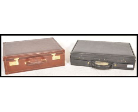 Two vintage leather suitcases to include a brown italian Casani business case with a compartmentalised ostrich skin interior 