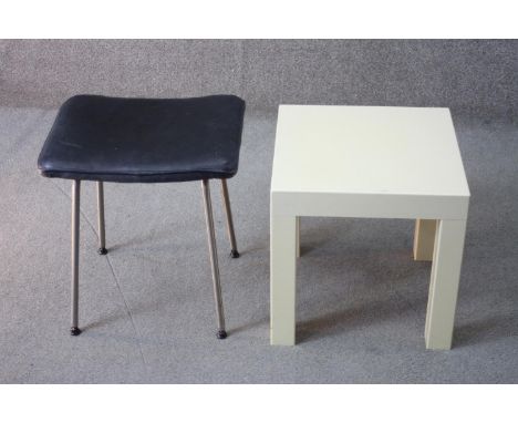 A mid century vintage Stag dressing stool by John and Sylvia Reid along with a contemporary lamp table. H.43 w.43 d.36 cm (la