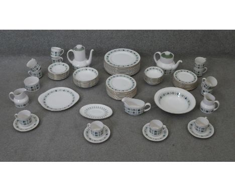 A twelve person part Royal Doulton 'Tapestry' pattern  dinner service. Includes twelve dinner plates, twelve cups and saucers