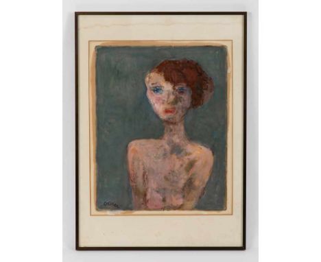   Axer, Otto (1906 - 1983).  Axer, Otto (1906 - 1983).  Mischtechnik auf Papier, "Portrait einer jungen Frau vor graublauem H