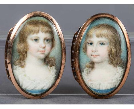   Paar goldgefasste Kinderportrait-Miniaturen, wohl England, 1790er Jahre.  Paar goldgefasste Kinderportrait-Miniaturen, wohl