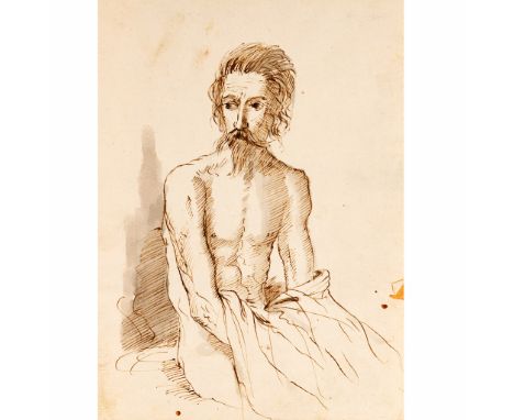 Giovanni Francesco Barbieri (1591-1666)- school, portrait of half nude man black ink with grey wash on paper. 27x19 cm 