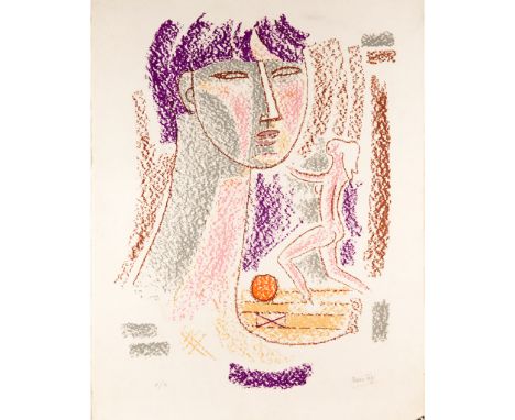 Mario Tozzi (1895-1979)-graphic, Portrait, colour lithography on paper, numbered V/X and hand signed, on paper. 36x48cm 
