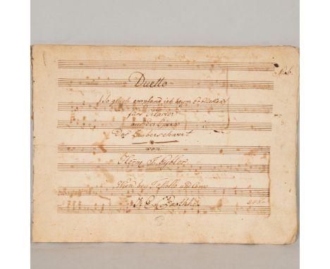 Music manuscript – duetto by J.Eybler, handwritten by Mollo Vienna, black ink on paper with texture, 9 pages. 23x32cm 