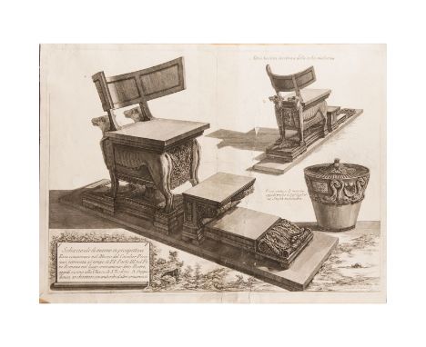 Giovanni Battista Piranesi (1720-1778)-graphic,Sedia curule di marmi in prospettiva, a marble chair and vase original from th