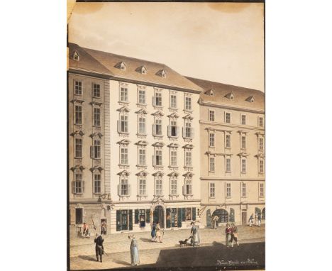 Carl Schütz (1745-1800) – attributed, Kurrentgasse Vienna, watercolor on paper, described bottom right, on the reverse collec