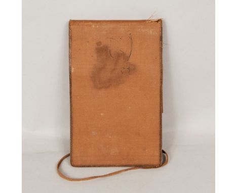 Artist sketch book , with several drawings in paper, ink and water colour; and empty pages; in textile soft cover with lacque